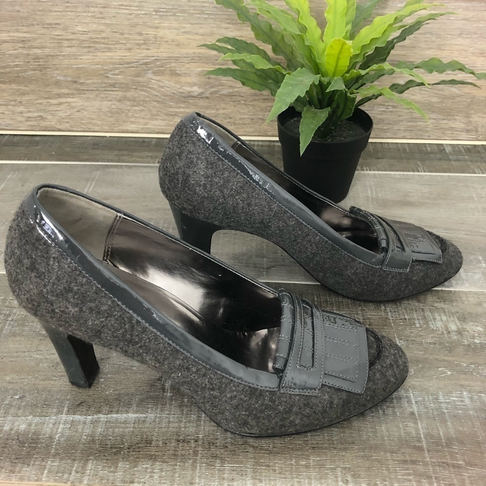 Jon Josef Gray Fabric Patent Leather Dress Pumps Size 8.5